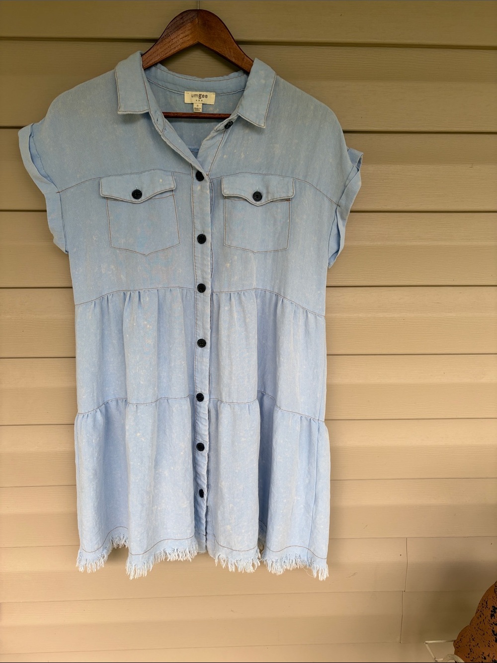 Umgee Frayed Hemline Button Down Shirt Dress/Duster